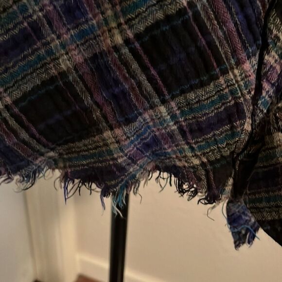 Free People Plaid Design Distressed Long Sleeve Top Casual Raw Hem Detailed Boho - Picture 8 of 11